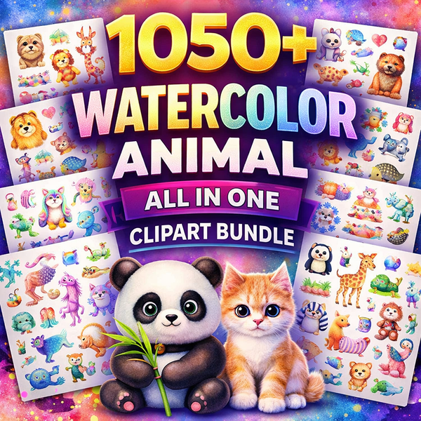 1050+ Watercolor Animal All in One Clipart Bundle