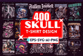 Massive 400+ Skull Design Bundle – Editable SVG, PNG, PSD Files for T-Shirts, Posters & Merch