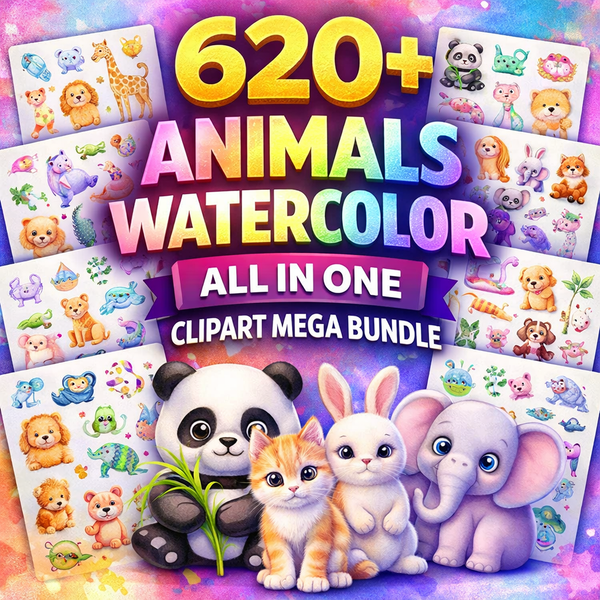 620+ Animals Watercolor All in One Clipart Mega  Bundle