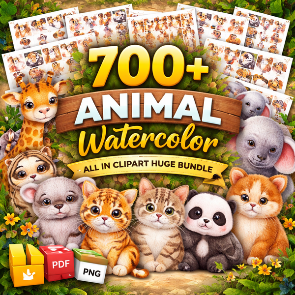 700+ Animal Watercolor All in One Clipart Huge Bundle