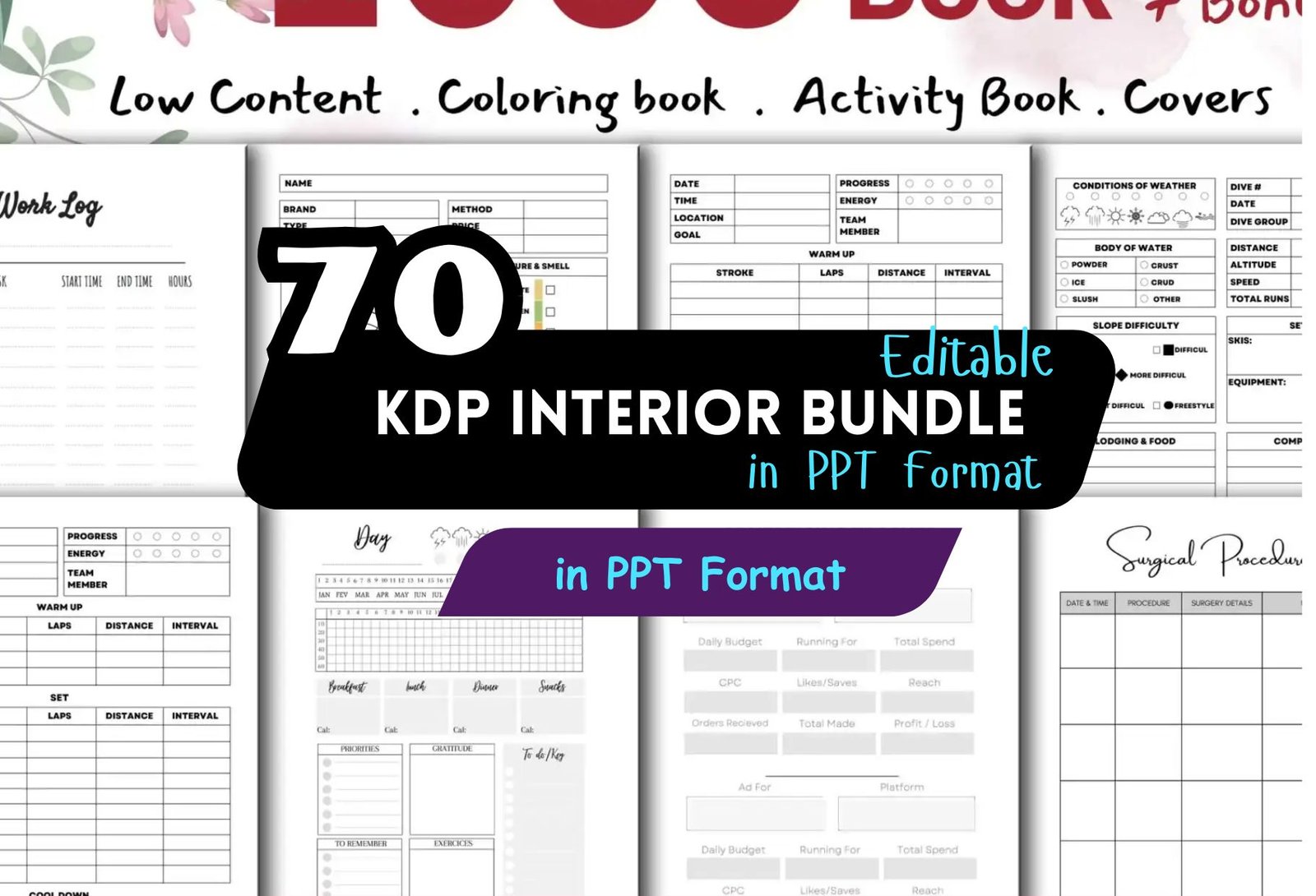 70+ KDP Interior Bundle – Editable Planners, Journals, Recipe Books & Logbooks for Amazon KDP