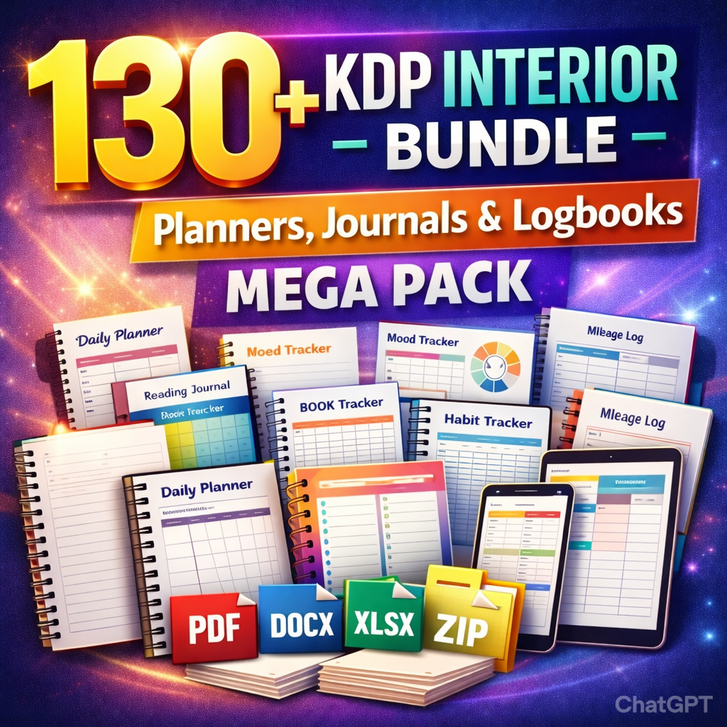 130+ KDP Interior Mega Bundle – Editable Planners, Journals & Logbooks for Amazon Kindle Direct Publishing