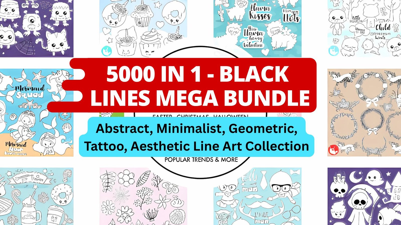 5000-in-1 Black Lines Mega Bundle | Premium Line Art, Monoline & Outline SVG, PNG, EPS & AI Design Collection