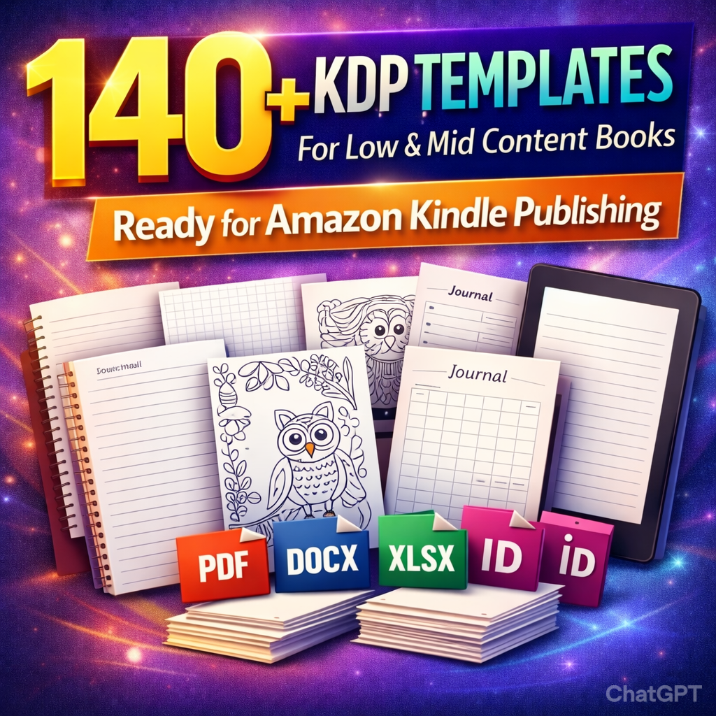 140+ KDP Templates Bundle – Low & Mid Content Books Ready for Amazon Kindle Direct Publishing