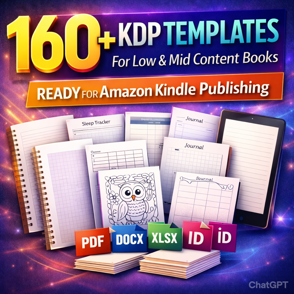 160+ KDP Templates Bundle – Low & Mid Content Books Ready for Amazon Kindle Direct Publishing