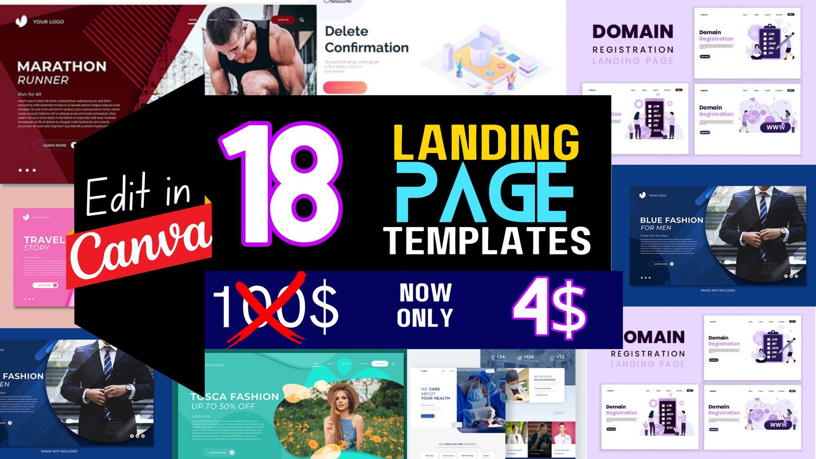 18 Website Landing Page Bundle | Canva Website Landing Page Bundle | Website Theme Landing Page