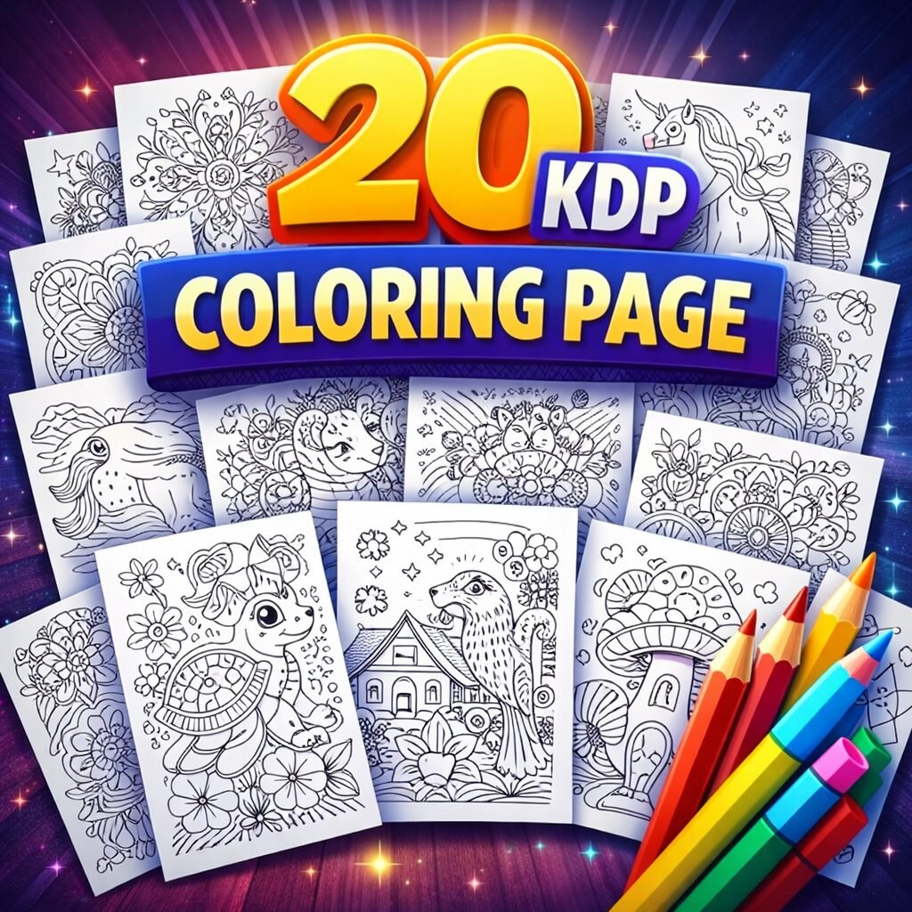 20 KDP Coloring Pages Bundle – Ready-to-Use Printable Coloring Book Pages for Amazon KDP & Commercial Use