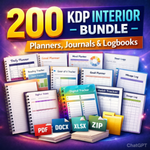200+ KDP Interior Bundle – Editable Planners, Journals & Logbooks for Self-Publishing