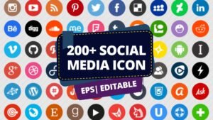 200+ Social Media Icons Set – Modern, Minimalist Platform Logos