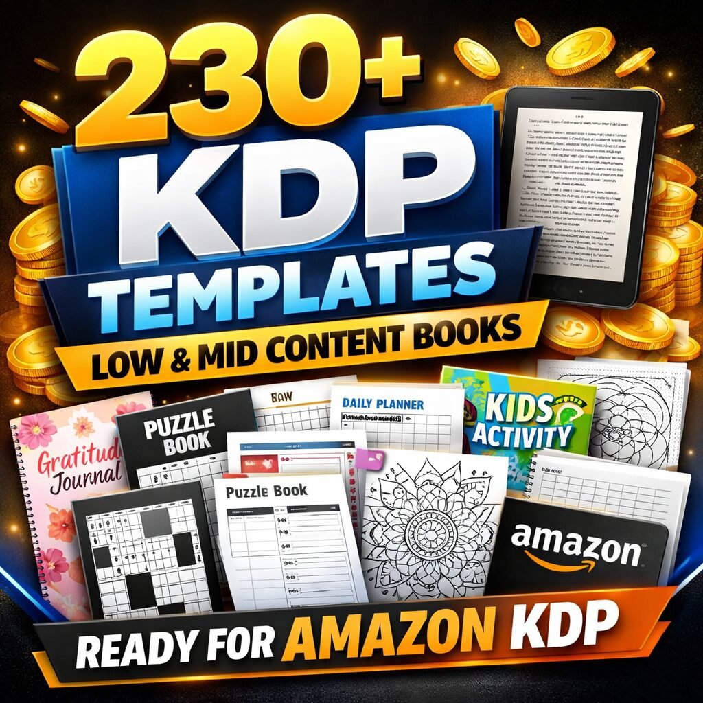 230+ KDP Interior Templates Bundle – Editable Low & Mid Content Books for Amazon Kindle Direct Publishing