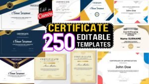 250+ Certificate Template Bundle For Canva | Achievement, Award, Recognition, Hair, Massage, Lashes Course, Training | Digital Certificate Maker