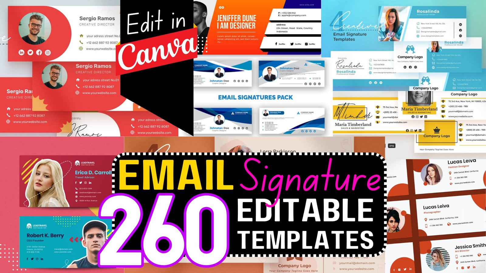 260 Email Signature Template Bundle For Canva | modern email signature clickable template Bundle for Gmail-Hotmail-yahoo & Any Email