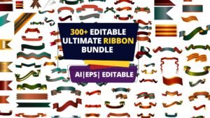 300+ Ultimate Ribbon Bundle – Customizable Vector Ribbons, Banners & Badges