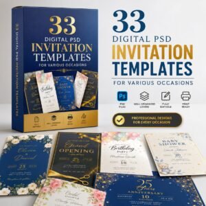 33 Digital PSD Invitation Templates for Various Occasions: Holidays, Birthdays, Office Parties, School Events, College Function,Kids and More