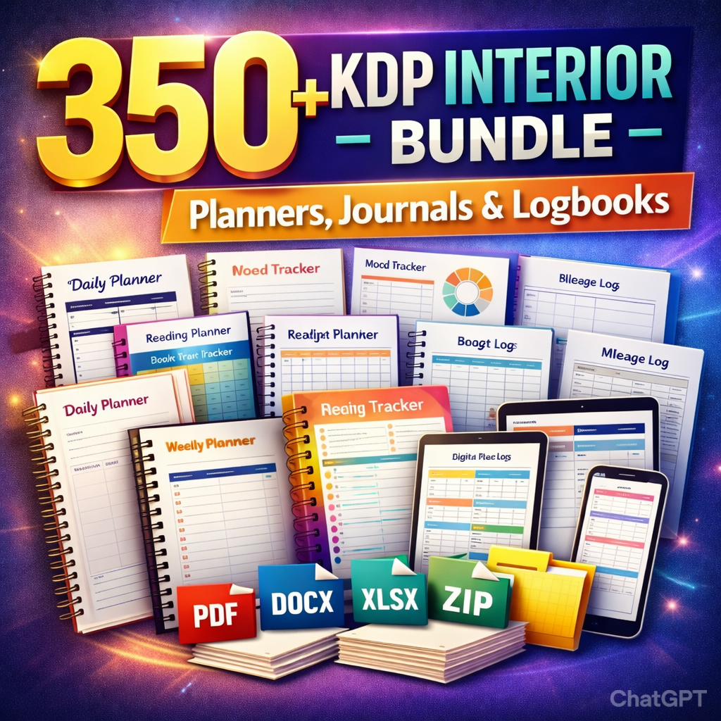 350+ KDP Interior Bundle – Editable Planners, Journals & Logbooks for Amazon Kindle Direct Publishing