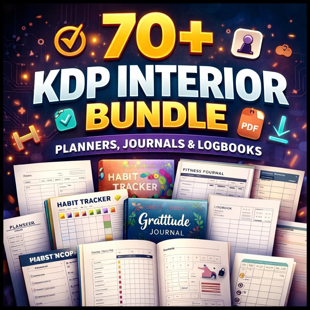 70+ KDP Interior Bundle – Editable Planners, Journals & Logbooks for Amazon KDP Low & Mid Content Publishing