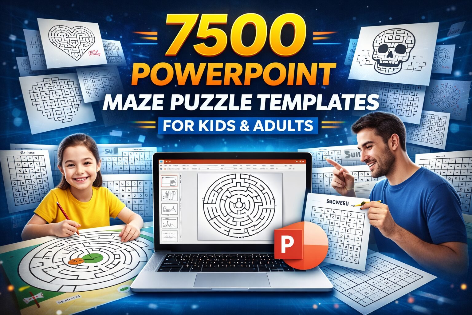 7500 PowerPoint Maze Puzzle Templates for Kids & Adults