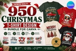 950 Christmas Tshirt Design Bundle For Canva | Christmas Editable Tshirt Design For Your Print On Demand Business