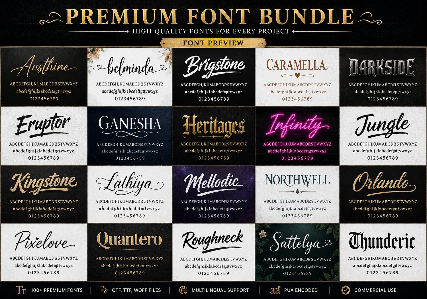 Preview grid of premium font styles
