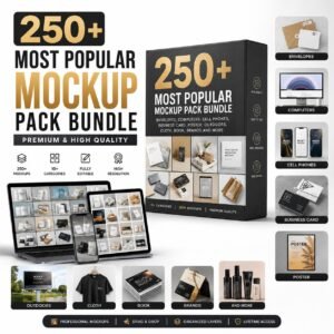 250 Most Popular Mockup Pack Bundle, Envelops , Computers, Cell Phones,  Business Card, Poster, Outdoors, cloth, book, brands