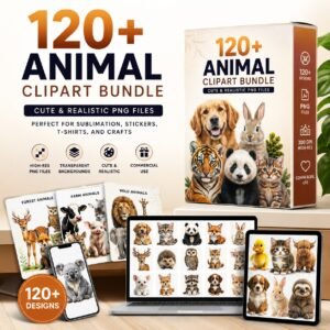 120+ Animal Clipart Bundle | Cute & Realistic PNG Files for Sublimation, Stickers, T-Shirts, and Crafts