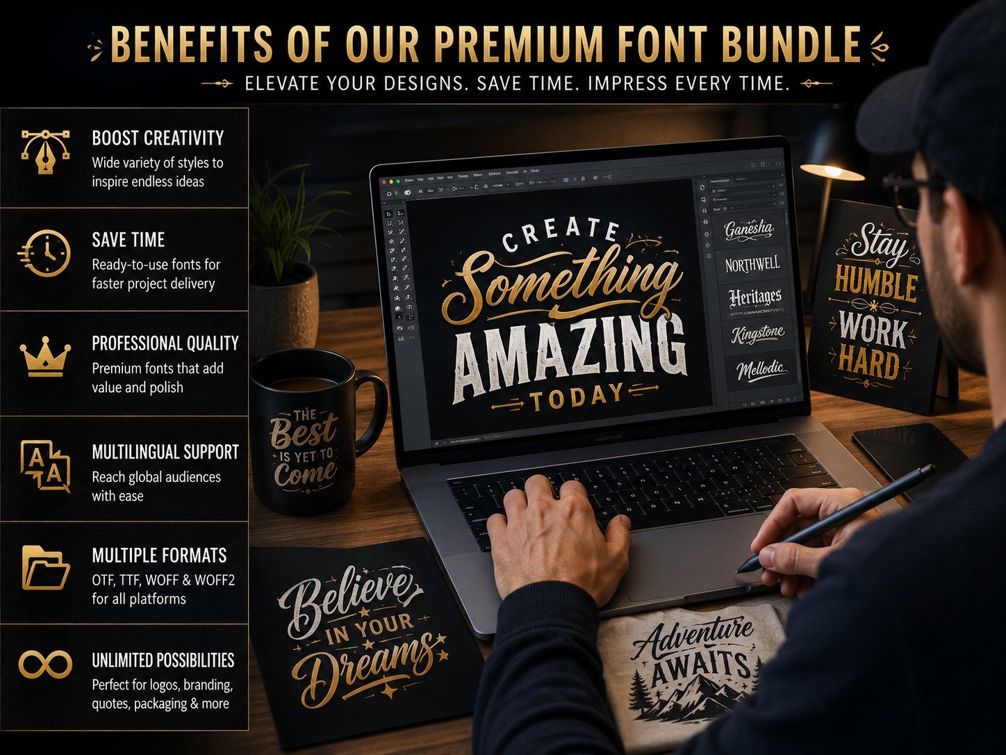Designer using premium fonts in a project